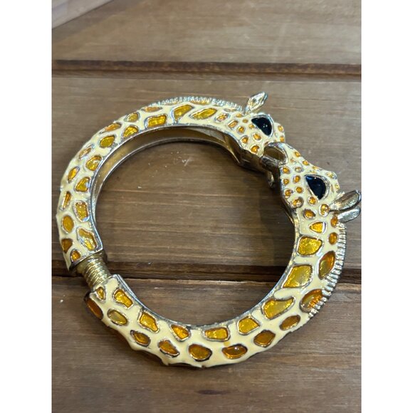 Giraffe Design Enamel Hinged Bangle Bracelet With Rhinestone Eyes & Gold-Tone Me - Picture 3 of 11
